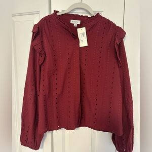 Lia Textured Ruffle Eyelet Top